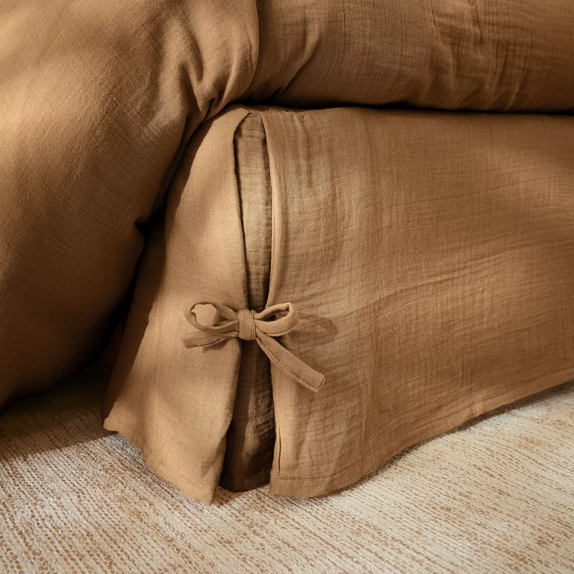 Cache-sommier Gaze de coton (160 x 200 cm) Gaïa Camel
