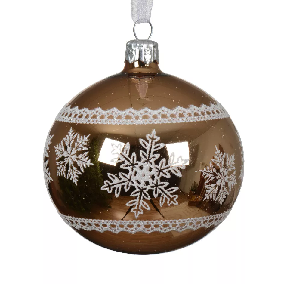 Lot de 6 boules de Noël en verre (D80 mm) Flocons d'hiver Noix de pécan