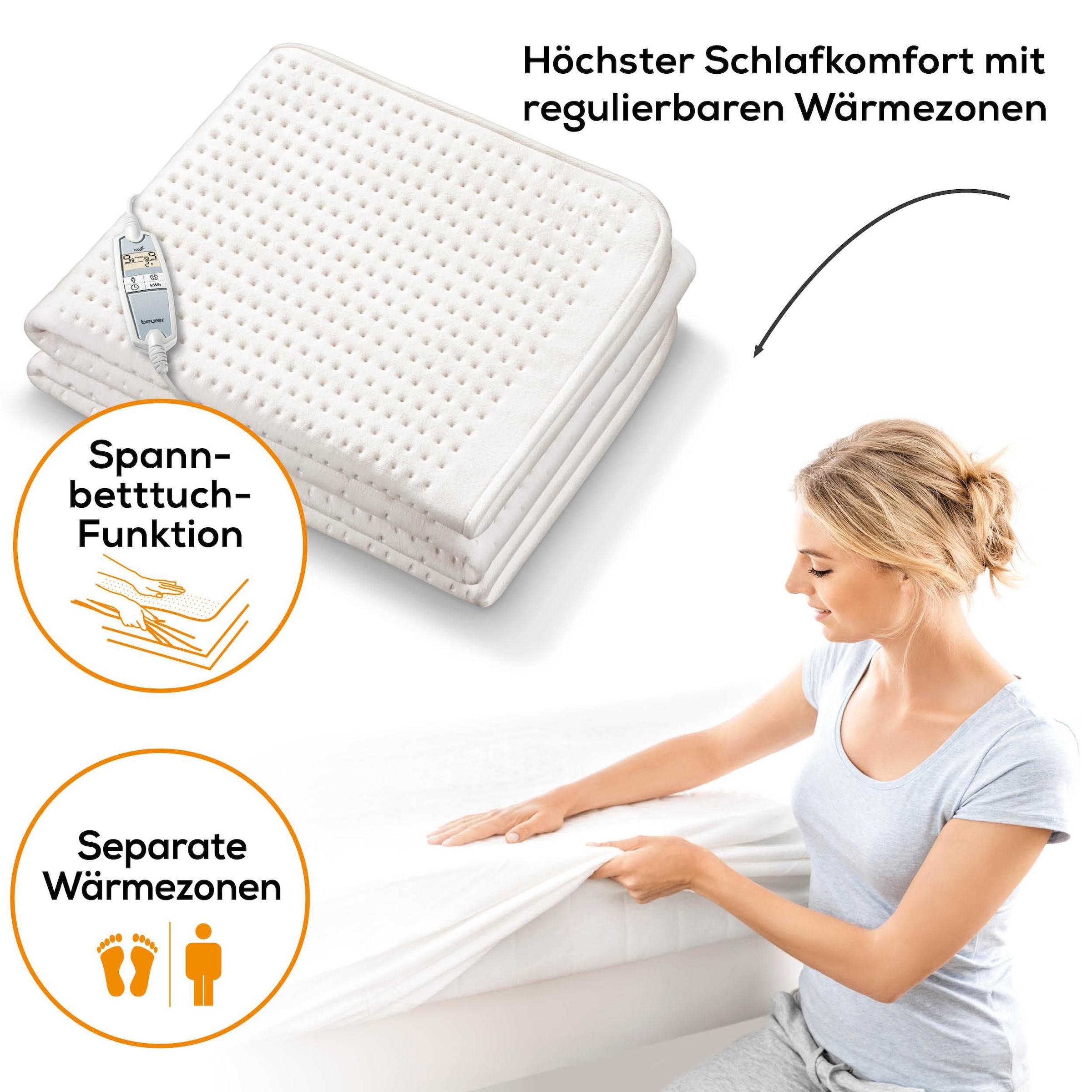BEURER Wärmeunterbett »UB 100 für ein kuschelig warmes Bett, maschinenwaschbar« Spannbetttuch-Form, mit 2 Wärmezonen für Körper und Füsse