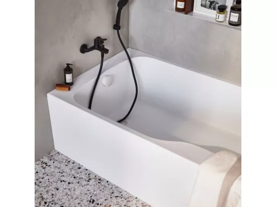 Pack baignoire bain douche 160 x 85 JACOB DELAFON Malice version gauche blanc mat + pare bain + étagère