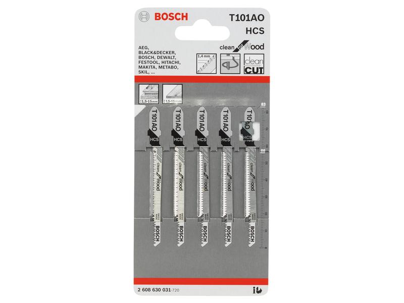 Bosch Professional Stichsägeblätter-Set T 101 AO Clean for 5-teiliges HCS Stichsägeblatt-Set T 101 AO Clean for Wood für Stichsägen