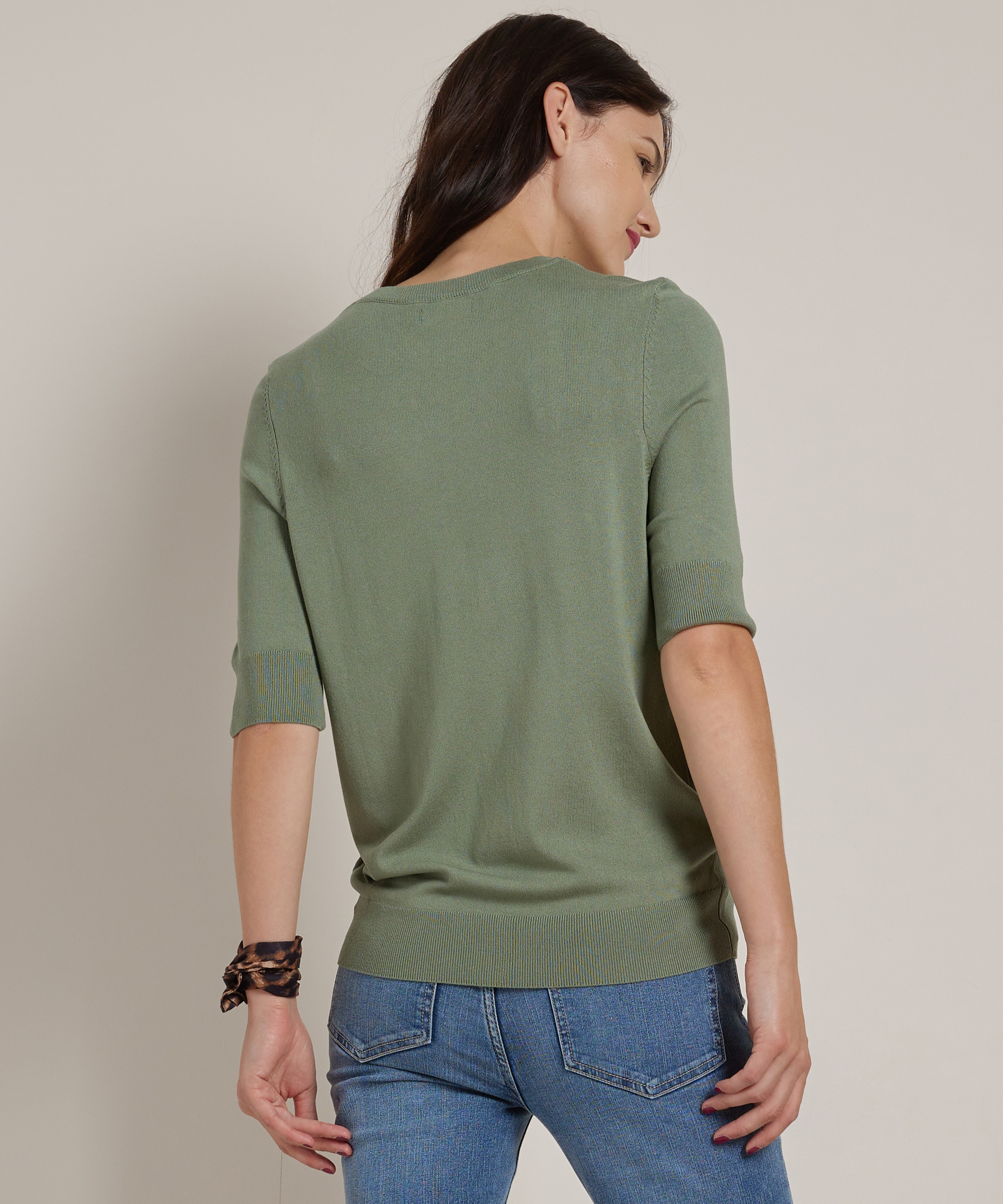 basic trui met halflange mouw