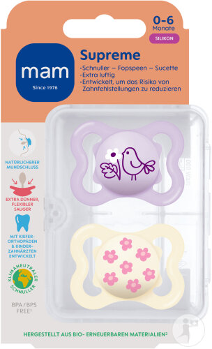 Mam Sucette Supreme Silicone Pure 0-6 Mois Lilas 2 Pièces