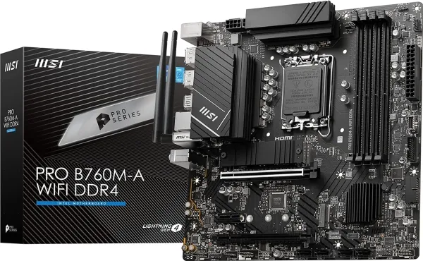 MSI PRO B760M-A WIFI DDR4 - Bundkort - micro ATX - LGA1700 sokkel - B760 Chipset - USB 3.2 Gen 2, USB 3.2 Gen 1, USB-C 3.2 Gen 1 - 2.5 Gigabit LAN, Wi-Fi 6E, Bluetooth - onboard grafik (CPU påkrævet) - HD Audio (8-kanaler)