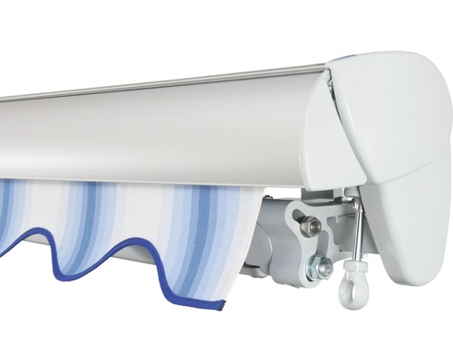 SOLUNA Halfcassette zonnescherm Classic 2,5x1,5, doekdesign 320234, frame E6EV1 zilver geëloxeerd, aandrijving rechts inclusief slinger