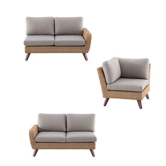Canapé d’angle 5 places RIVIERA en polyrotin miel/gris - 89x145x75 cm