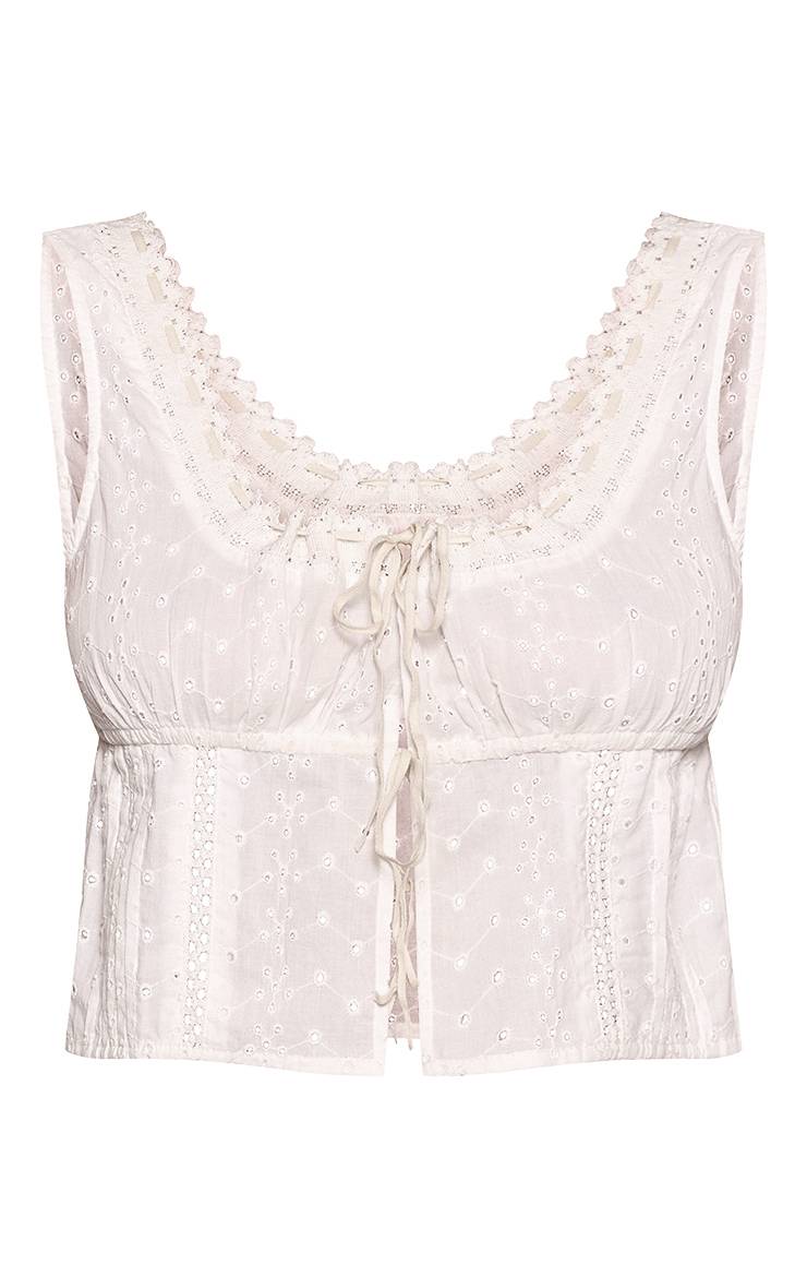 Blanc Top Court Coordonné À Broderie Anglaise Col Bardot Avec Détail Nœud