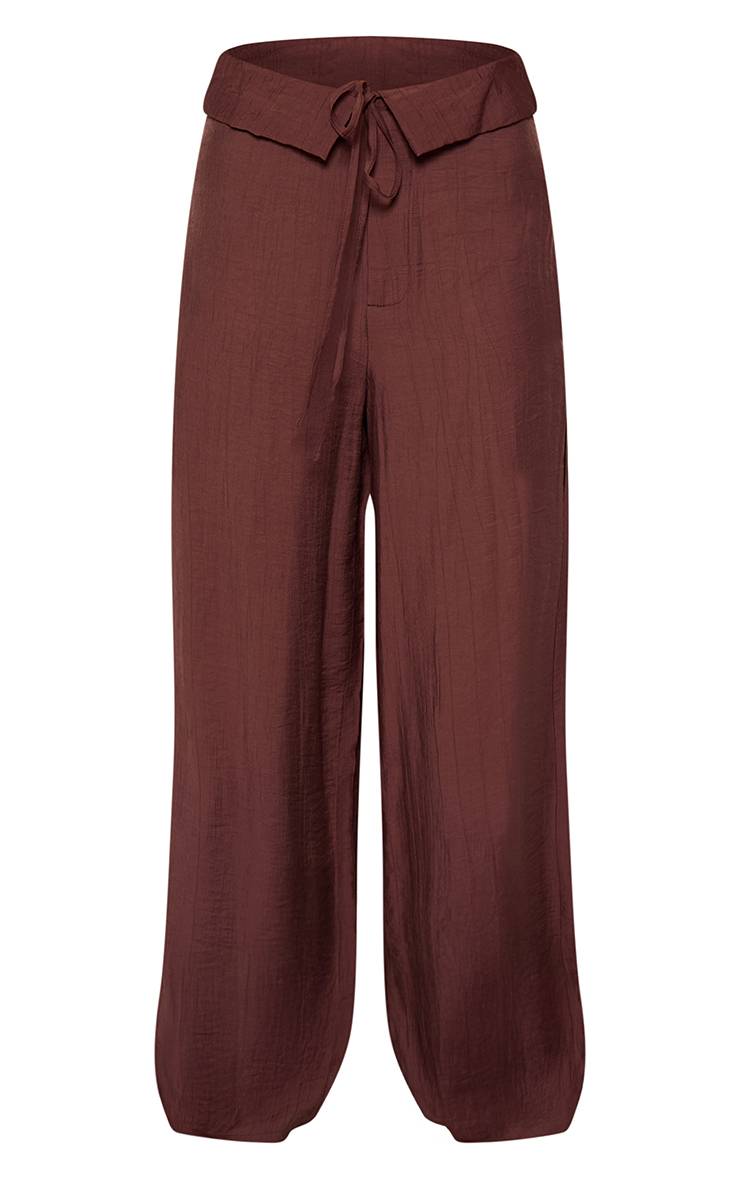 Chocolat Pantalon Droit À Taille Pliée En Tissu Tissé À Rayures