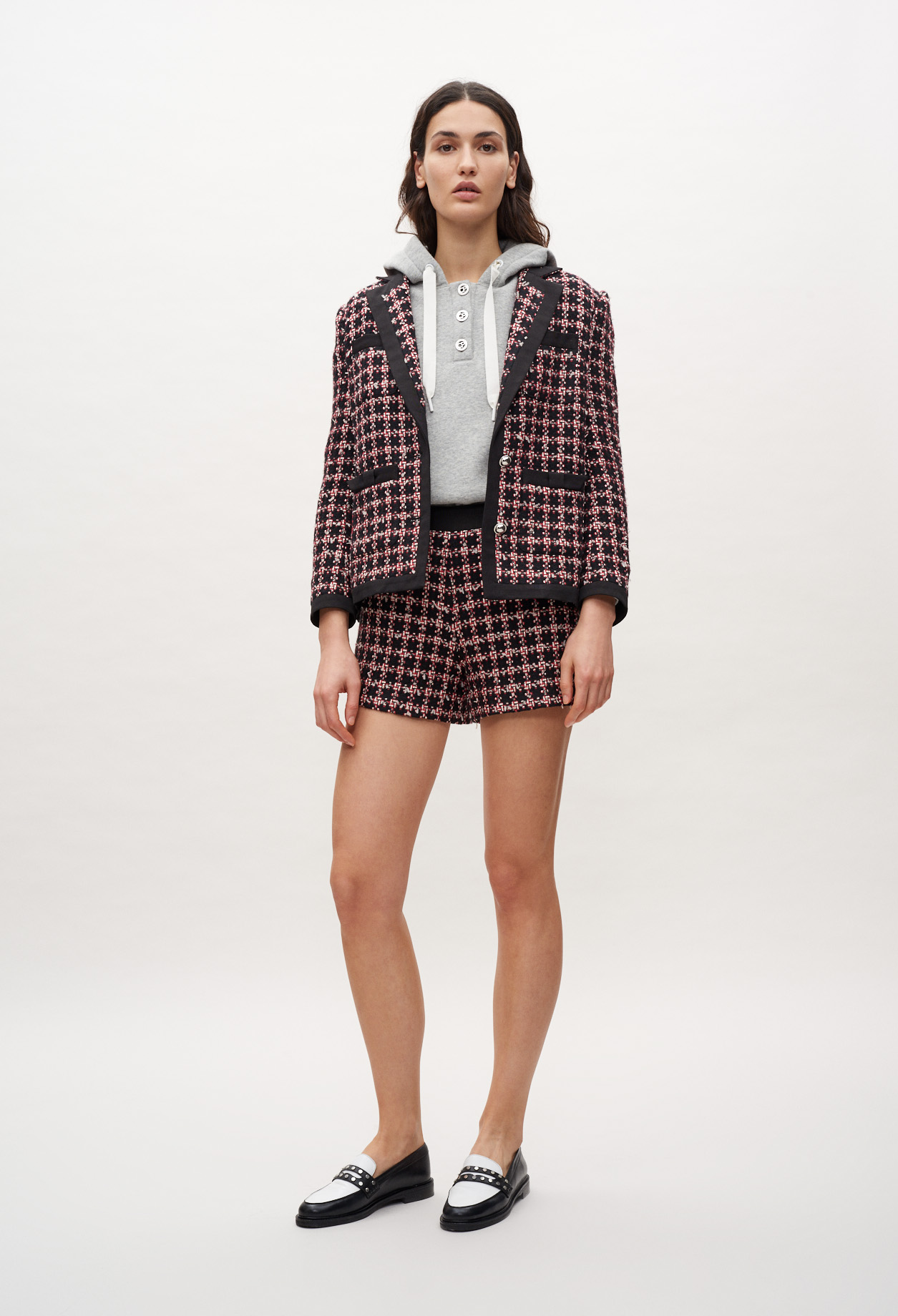 Short taille haute en tweed
