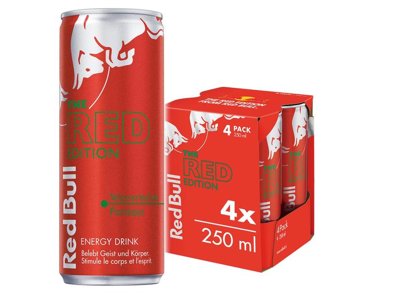 Red Bull Energy Drink Red Edition Wassermelone 4 x 250 ml Hochwertiges Energy-Getränk mit Wassermelonengeschmack