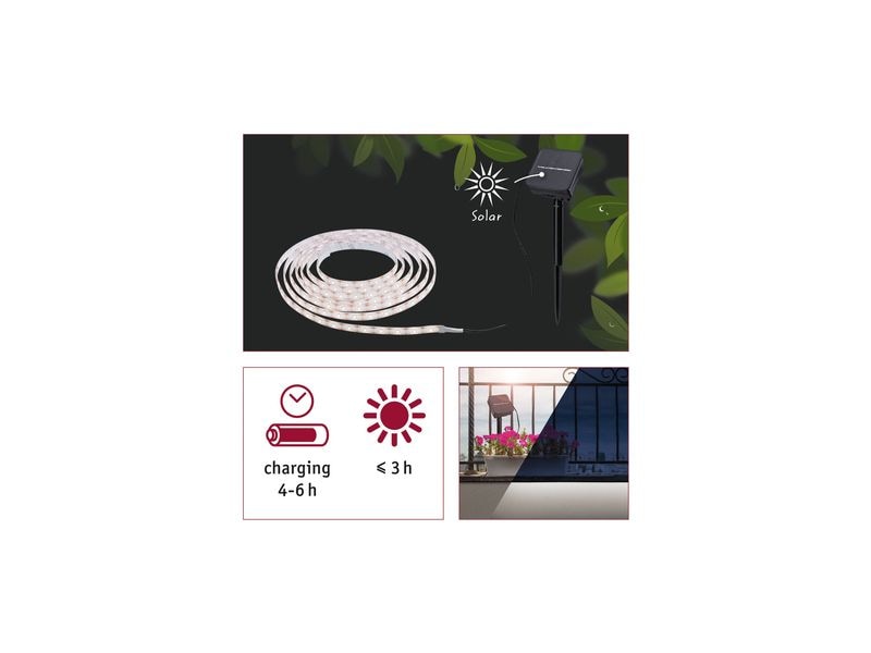 Paulmann LED Stripe Solar 3 m Dämmerungssensor und Akku Universalstreifenleuchte