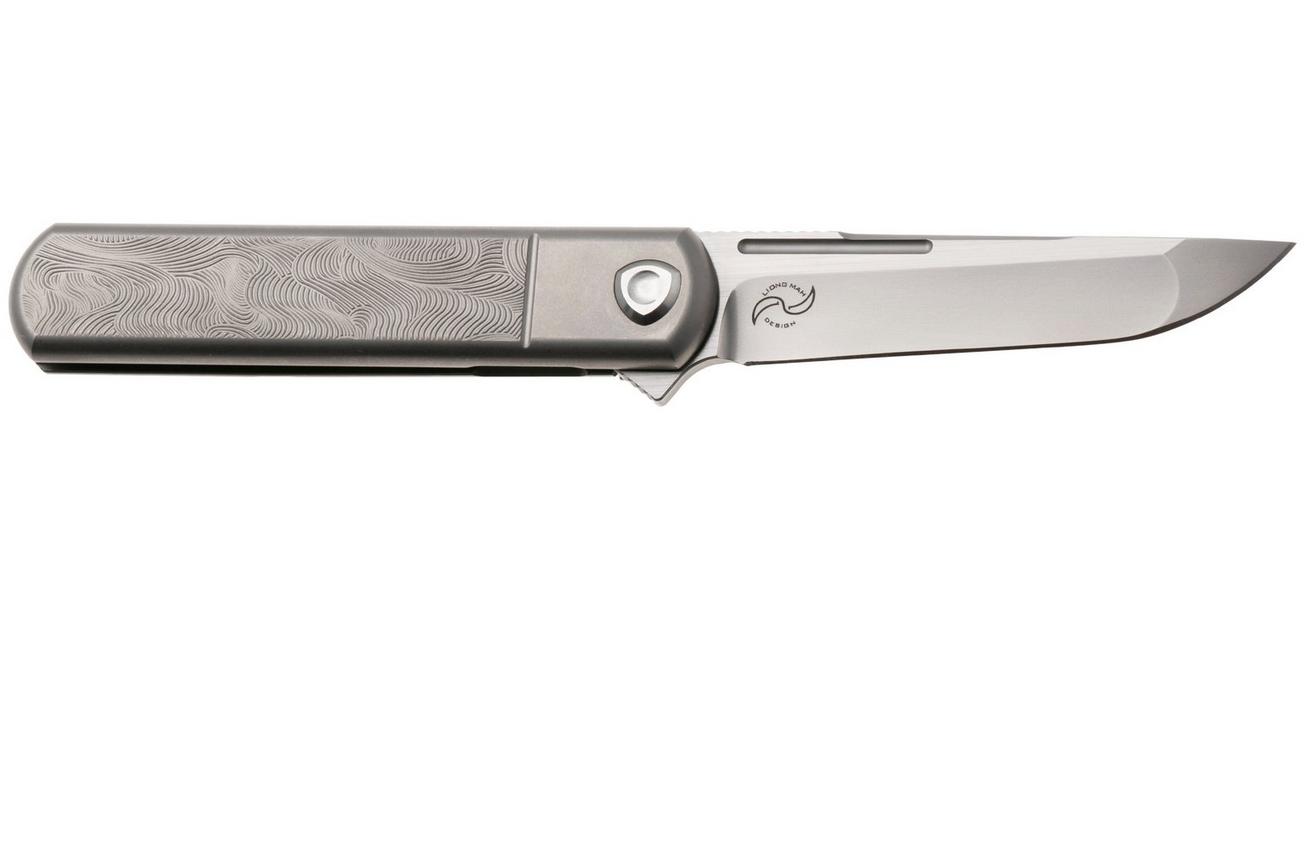 Liong Mah Tanto One, Bead Blasted M390, Sculpted Titanium, linkshandig zakmes