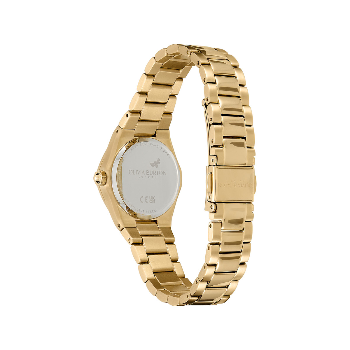 Montre OLIVIA BURTON mini hexa femme analogique, bracelet acier doré jaune