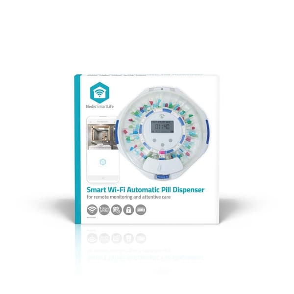 SmartLife Pilledispenser | Wi-Fi | 28 Rom | Antall alarmtider: 9 alarmtider per dag | Lys / Pip / Stemme | LCD-skjerm | Hvit