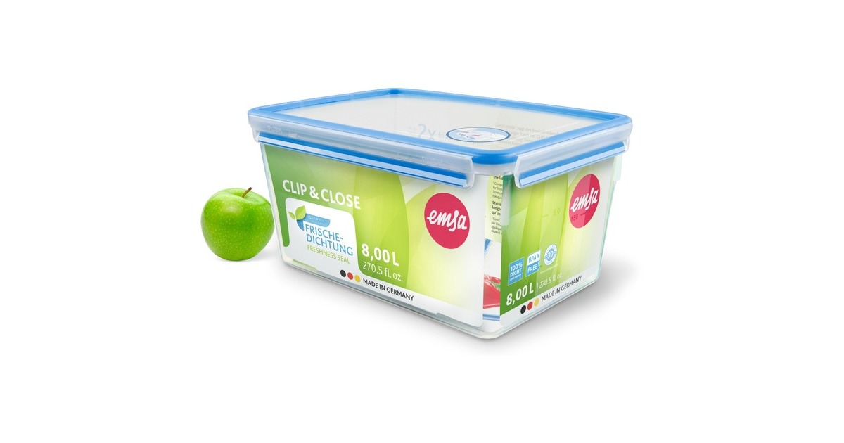 EmsaClip & Close vershoudbakje 8,2 L doos  (Transparant/blauw, rechthoekig, Maxiformaat)