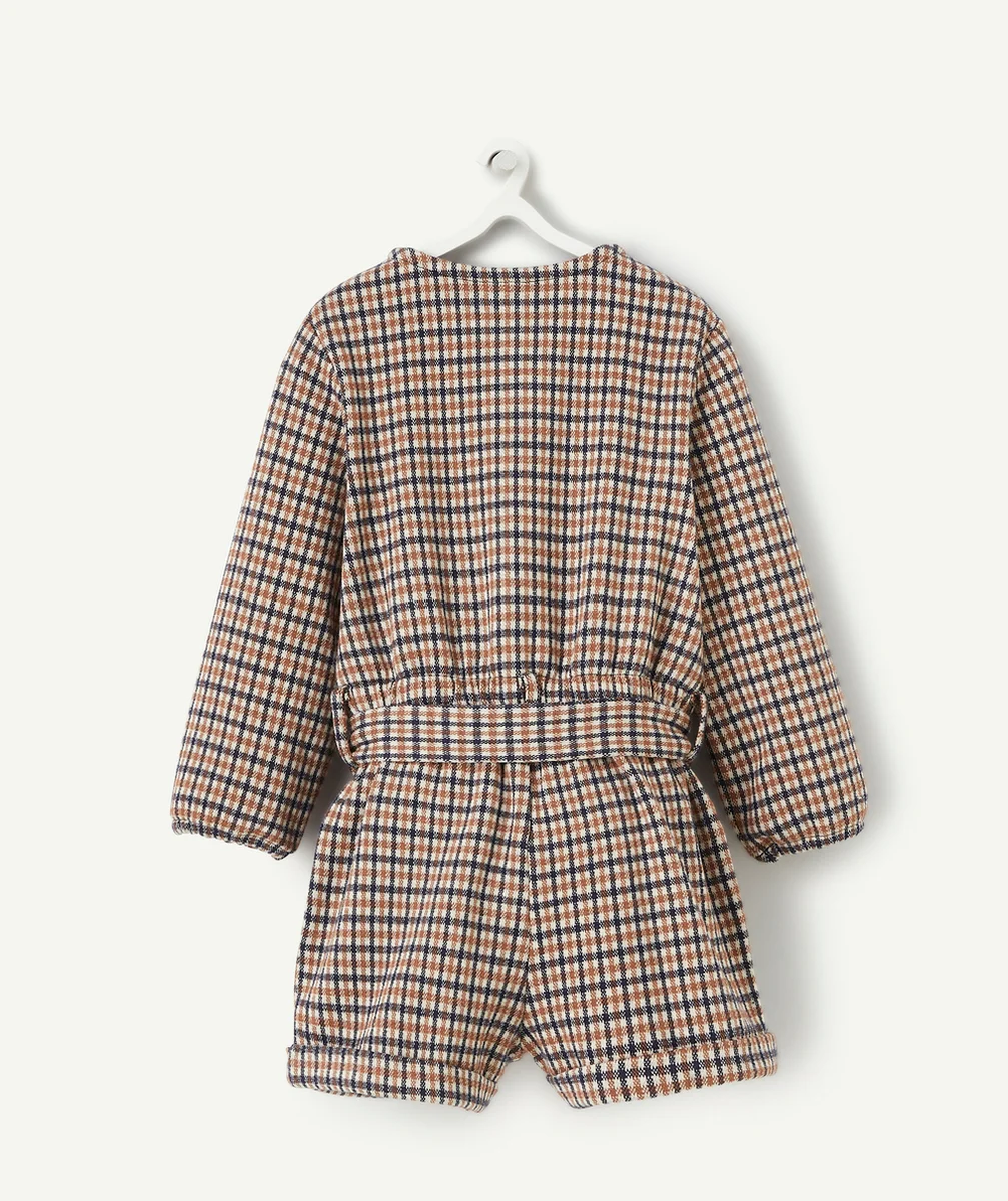 COMBISHORT BÉBÉ FILLE À CARREAUX ET MANCHES LONGUES