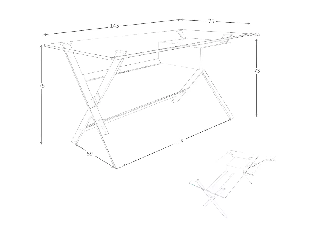 Bureau en bois blanc et acier chromé avec plateau en verre trempé 3255 ANGEL CERDA