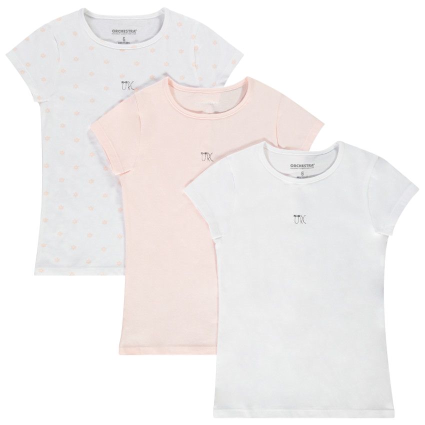 Lot de 3 maillots de corps manches courtes en jersey pour fille - Blanc