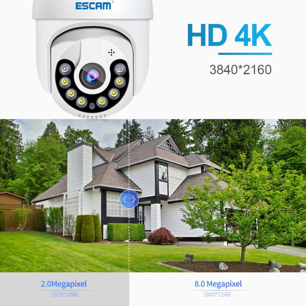PTZ WiFi IP Kamera (8MP) 4K 2160p Infrarot LED's Nachtsichtfunktion / Micro SD / Ethernet LAN / Wandhalterung für iOS/Android (IP66) - Weiss