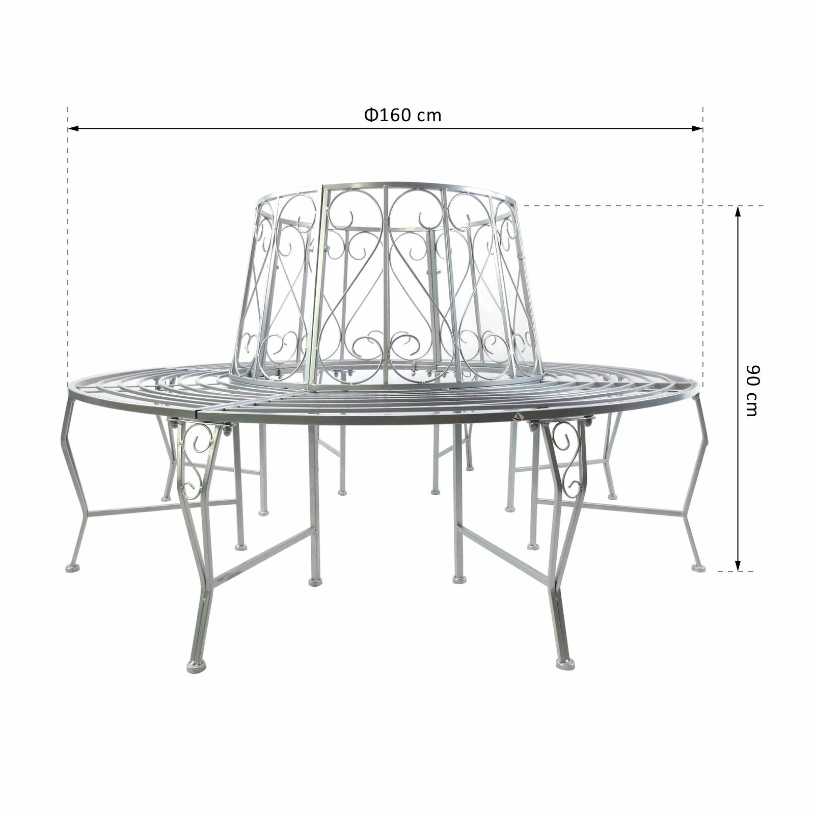 Outsunny Baumbank im geschmackvollen Design silber 160 x 90 cm (ØxH)