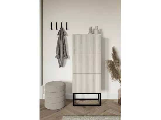 Meuble à chaussures 3 portes - 50x30x125 cm - grège avec pieds noires - VELDIO