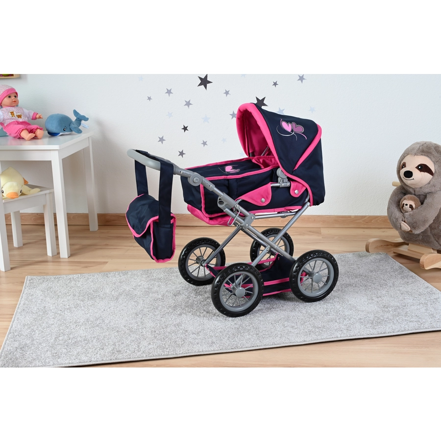 knorr toys® Puppenwagen Ruby - flying hearts blue pink blau