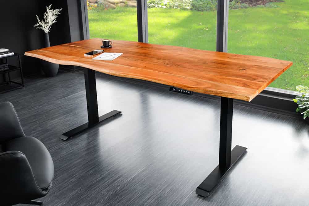 Höhenverstellbarer Schreibtisch MAMMUT 180cm Akazie Massivholz Baumkante handmade