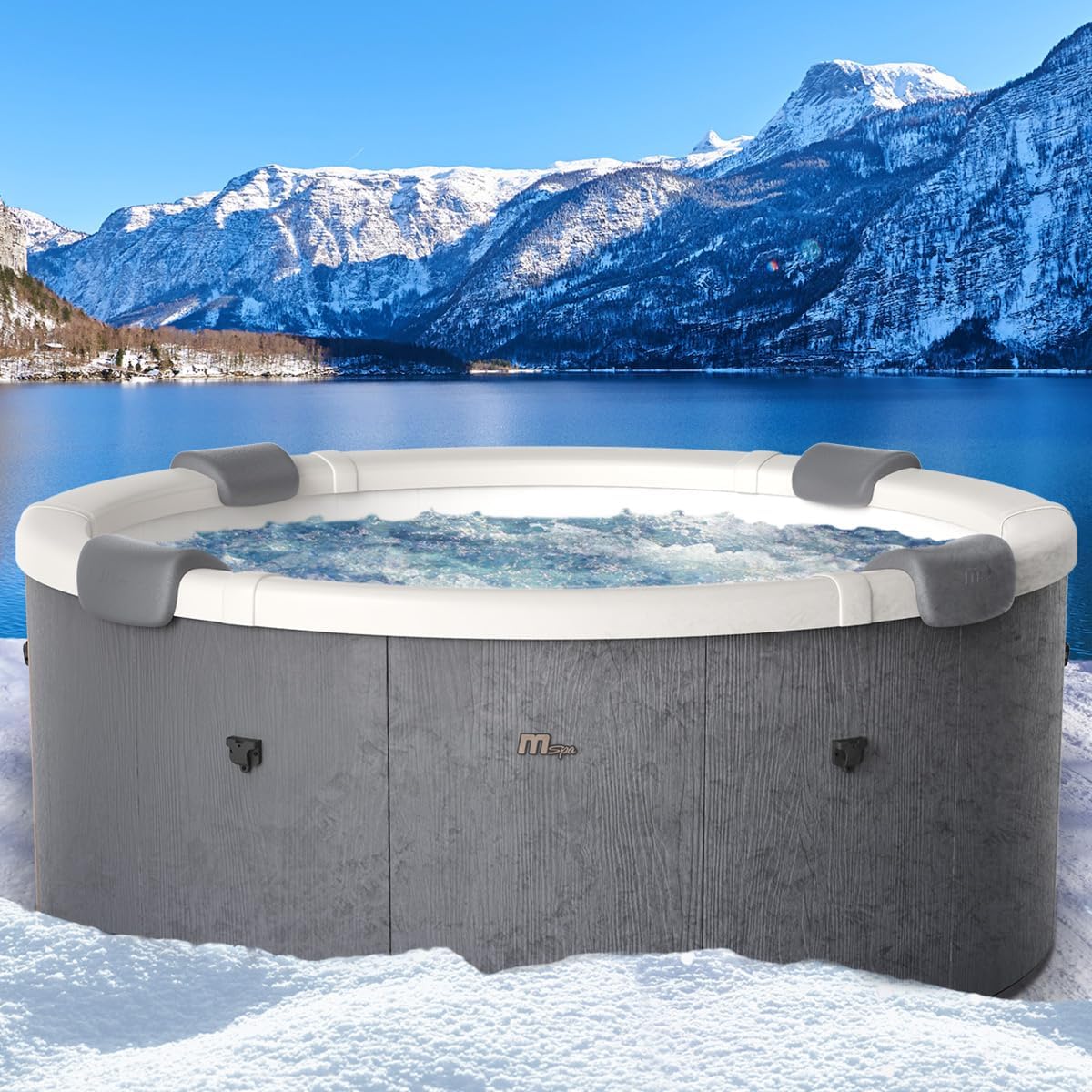 BRAST Whirlpool MSpa Denver mit Fester Außenwand | Ø182x70cm | LED-Beleuchtung mit 20 einstellbaren Farben für 6 Personen | 130 Massagedüsen | Ganzjähriger Einsatz Winterfest | In & Outdoor Pool