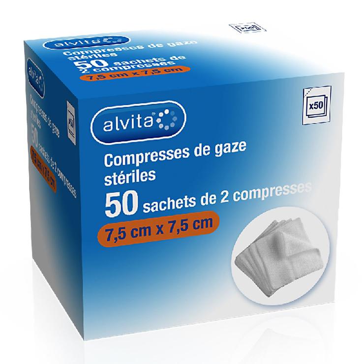 50 x 2 compresses gaze stériles 7,5 x 7,5cm