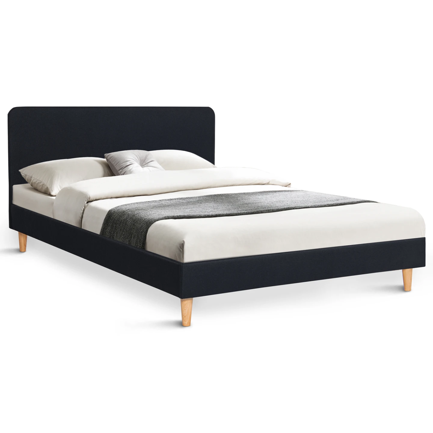Lit double scandinave BALTA avec tête de lit et sommier 140 x 190 cm tissu noir