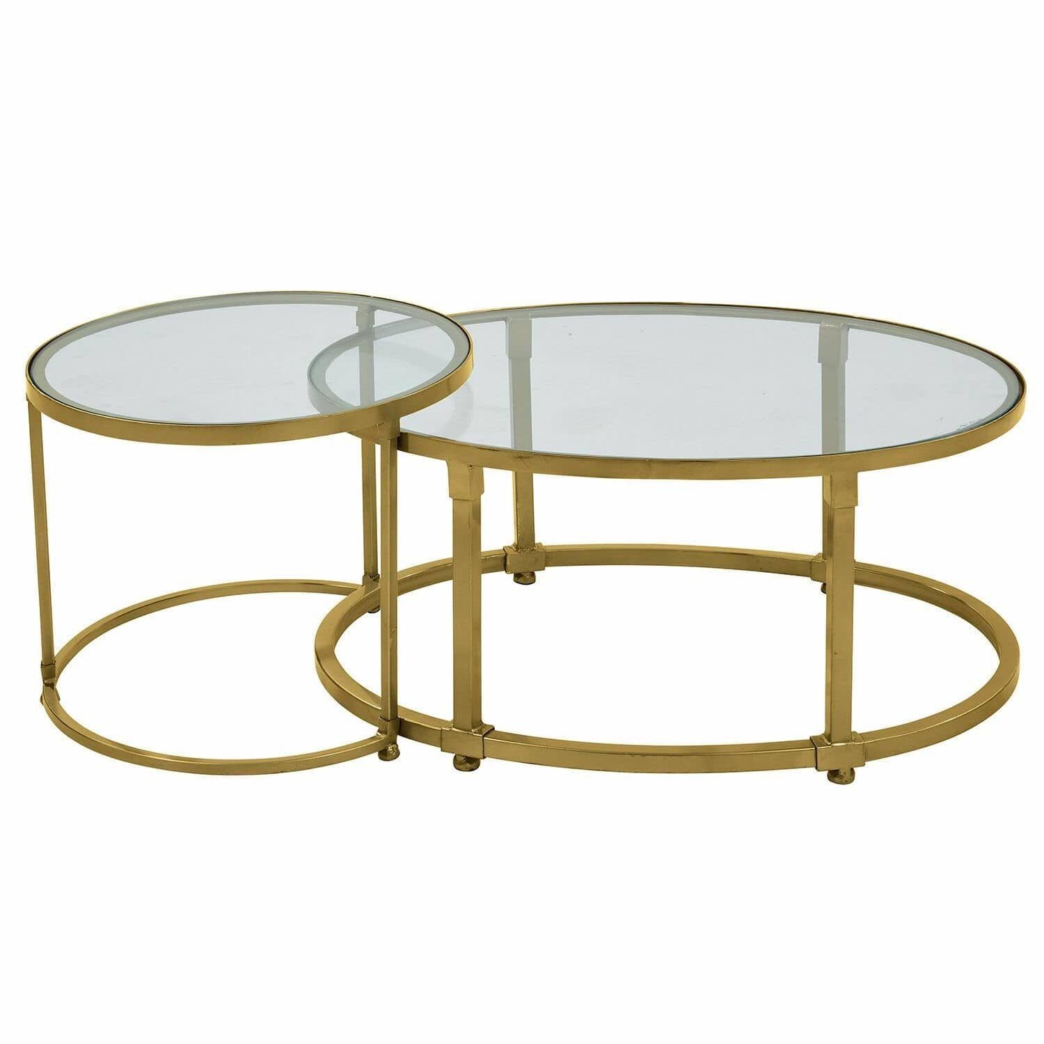 Mirabeau Couchtisch modernes Sofatisch Set Ninove aus Glas & Messing i