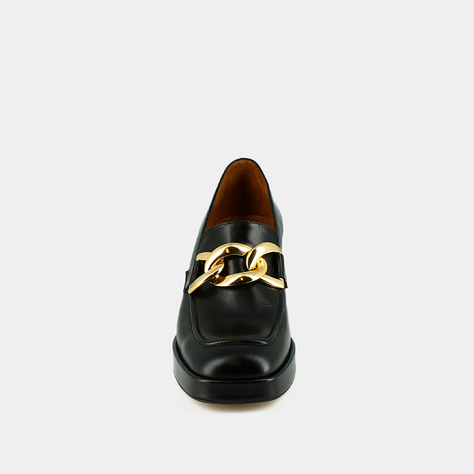 Mocassins à plateformes et mors dorés  en cuir noir