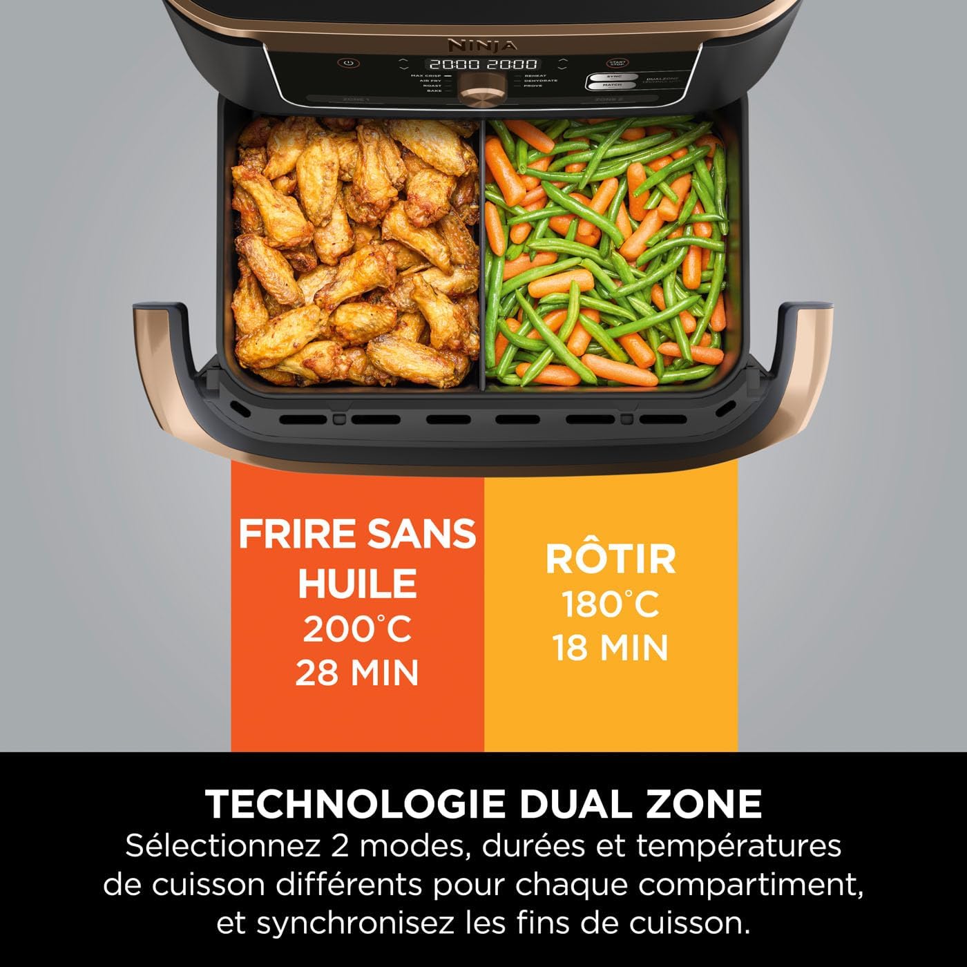 NINJA Foodi FlexDrawer Air Fryer, Dual Zone Avec Séparateur Amovible, Grand Tiroir de 10.4 L, 7-en-1, Double Zone, Pièces Antiadhésives Compatibles Au
