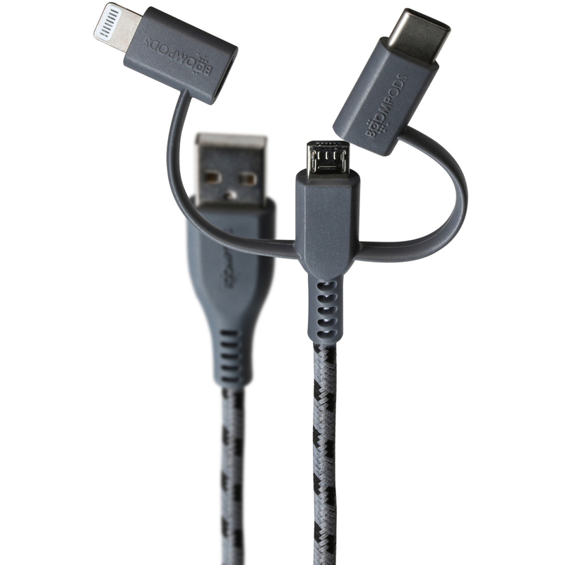 Boompods Kabel USB-A - Micro-USB/USB-C/Lightning, Trio-Line, graphite, 1.5 m