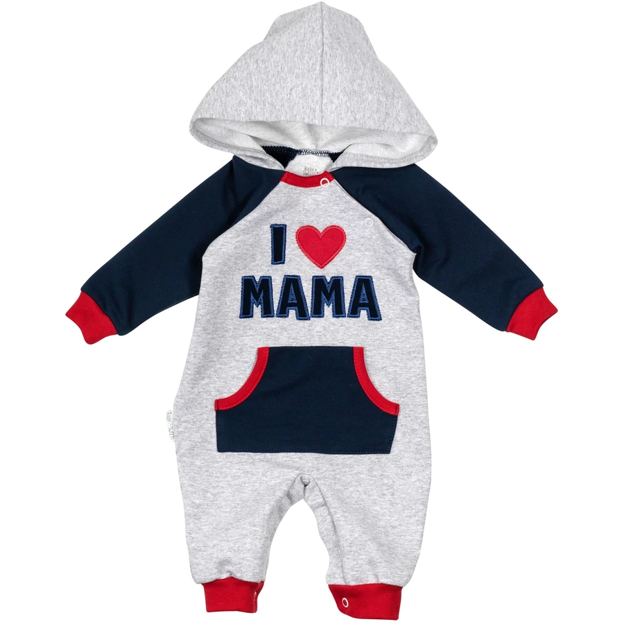Baby Sweets Overall I love Mama & Papa rot grau navy