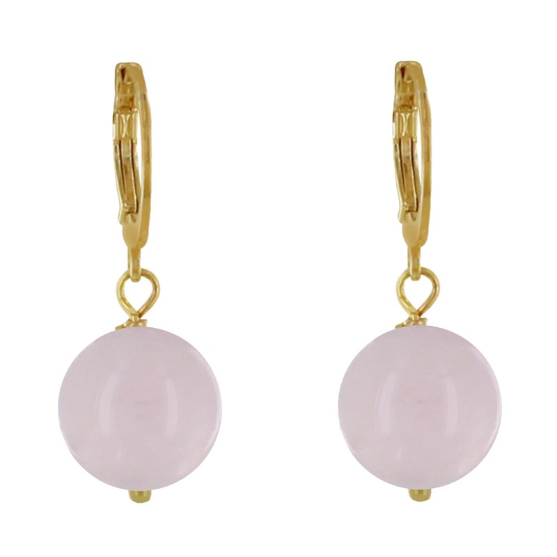 Boucles d'Oreilles Mini Créoles Plaqué Or et Perle de Quartz Rose