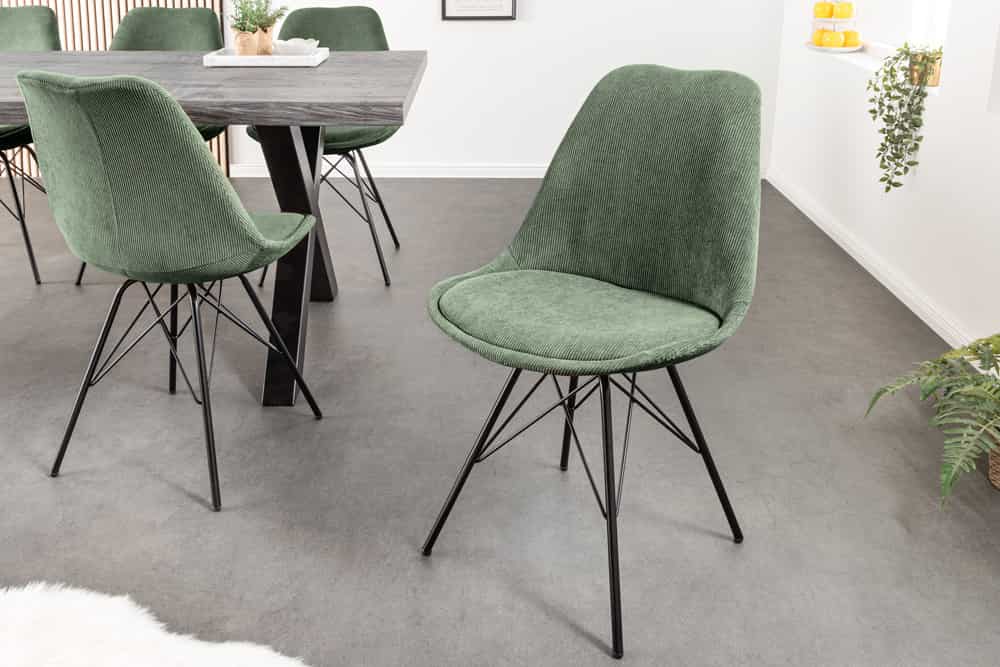 Design Stuhl SCANDINAVIA MEISTERSTÜCK grün Cord schwarz Metall-Gestell