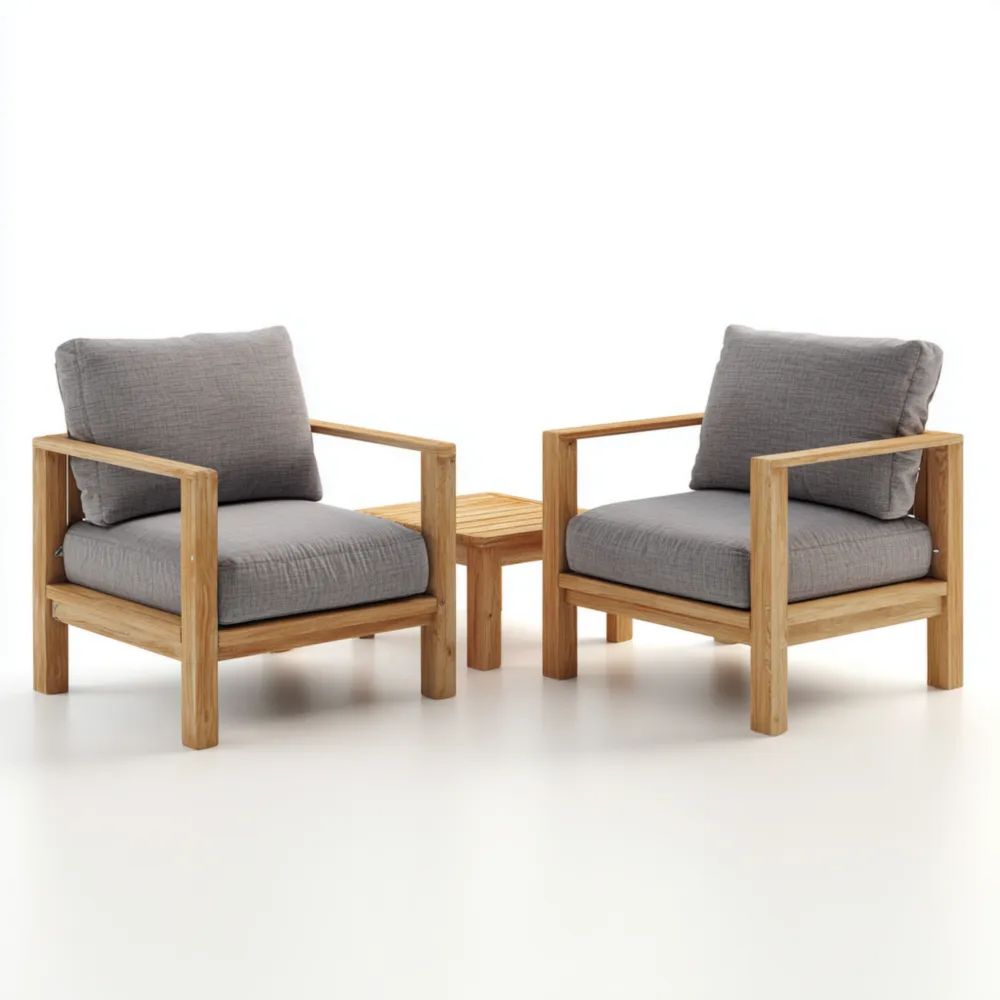 Garten-Sofaset Holz 85x80x70 cm Sessel mit Beistelltisch - Grau - Mode