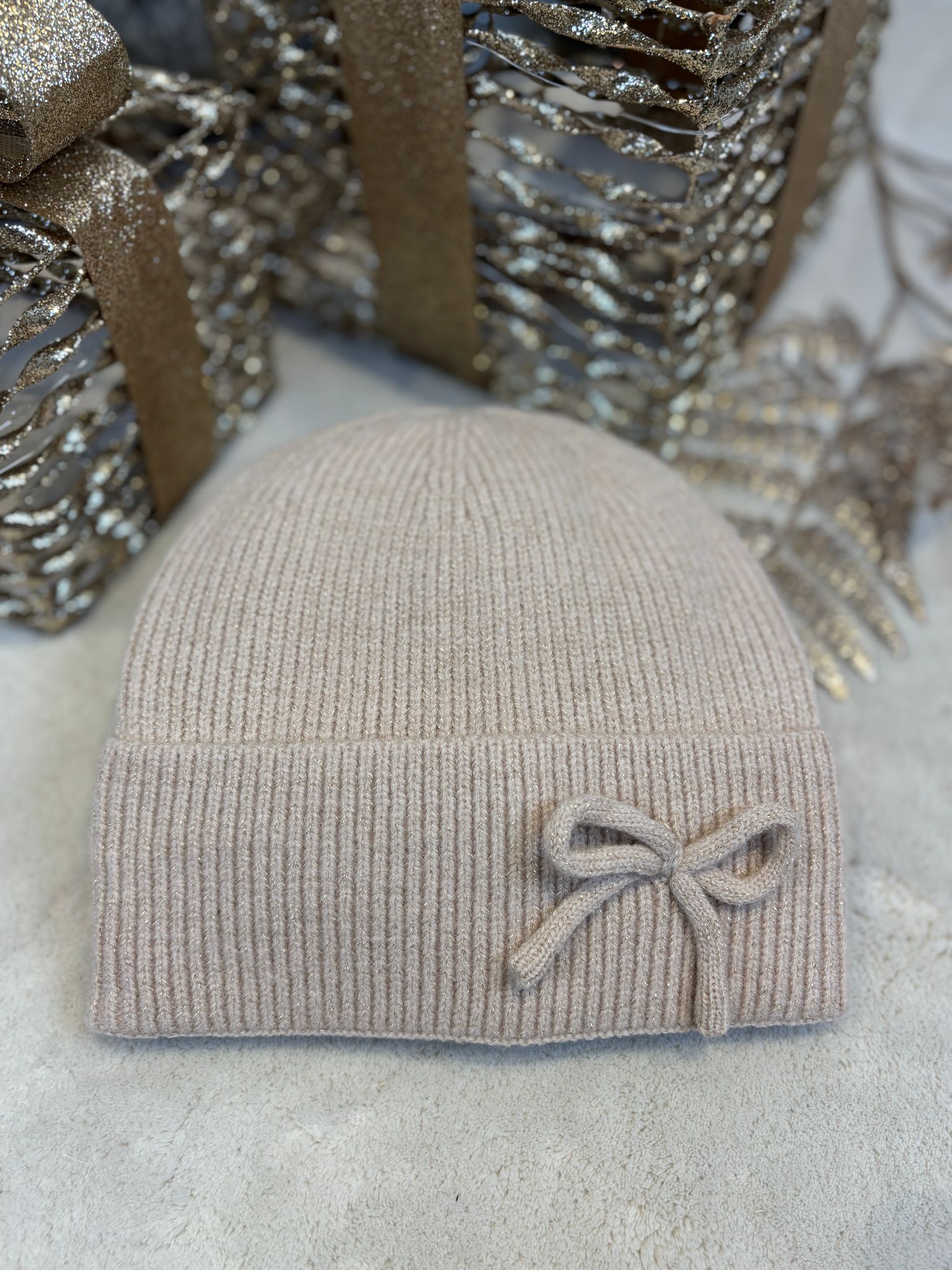 Glitter Strik Muts - Beige