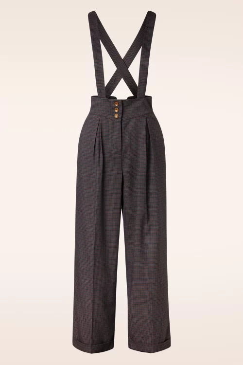 Banned Retro Jenny Check pantalon in navyblauw