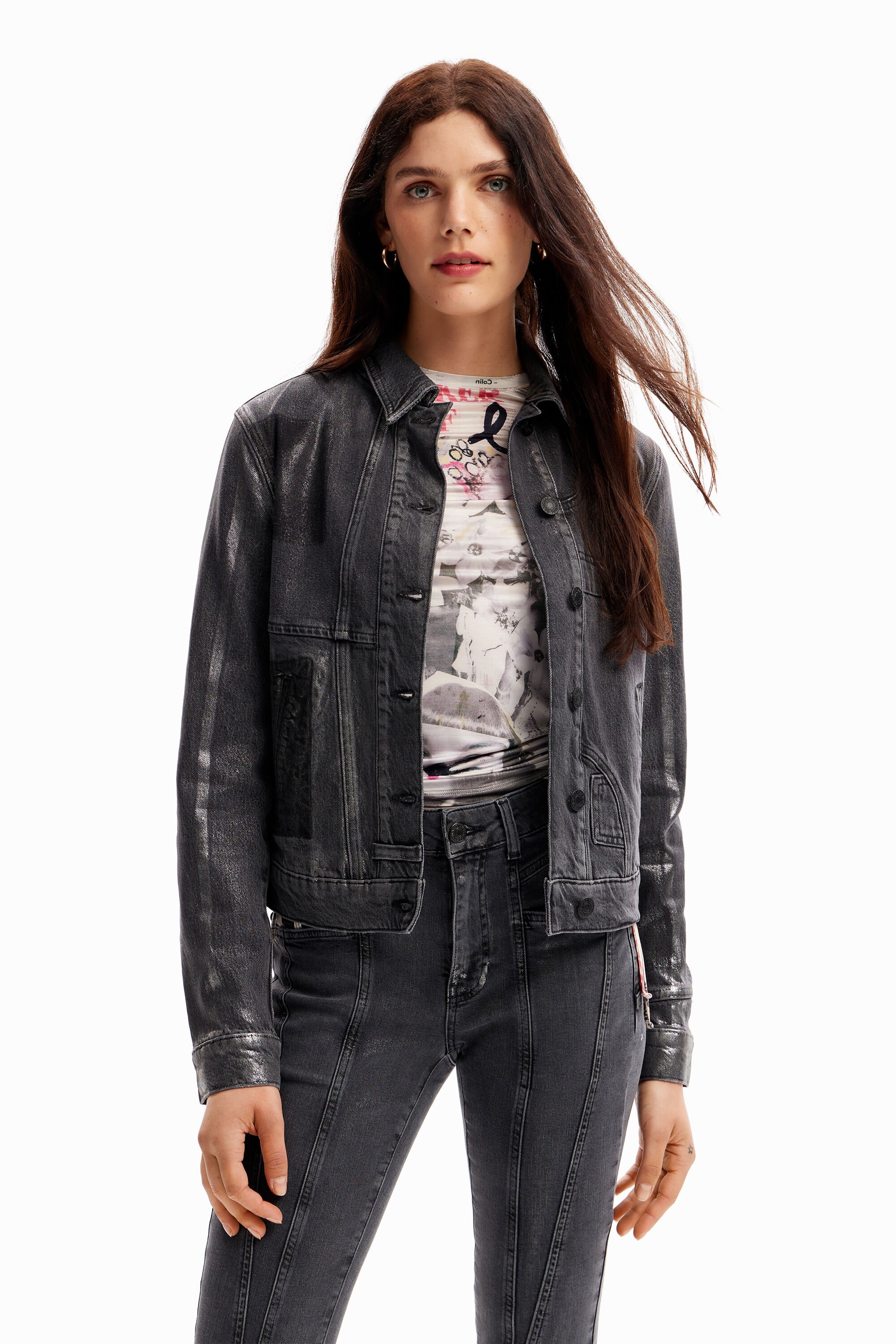 Veste trucker jean métallisée