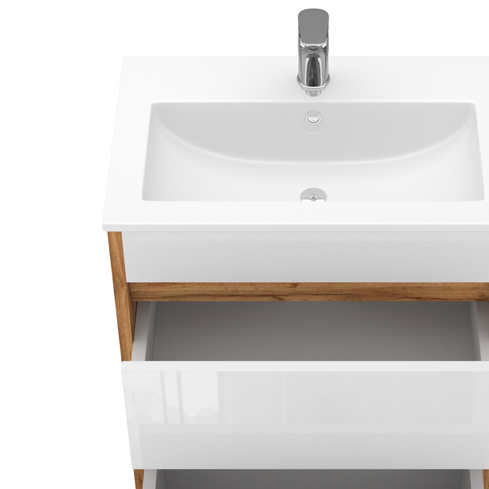 Vicco Waschbecken mit Unterschrank Detmold Eiche Weiß 60 cm