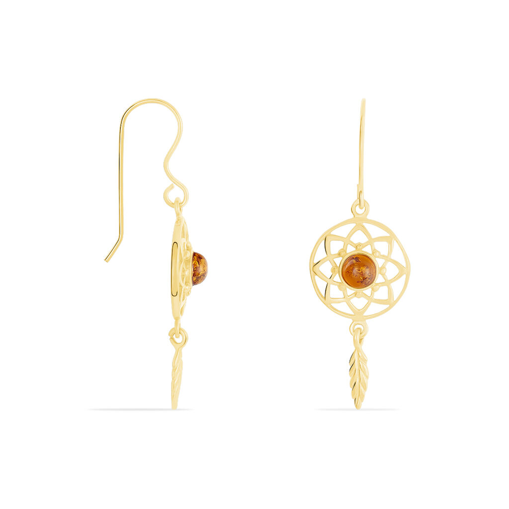 Boucles D'oreilles Pendantes Lona Argent Jaune Ambre