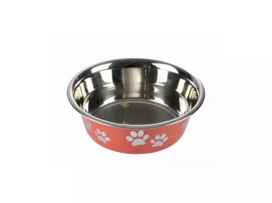 Bol en inox avec motif pattes antidérapant - Rouge - D 21/17 cm