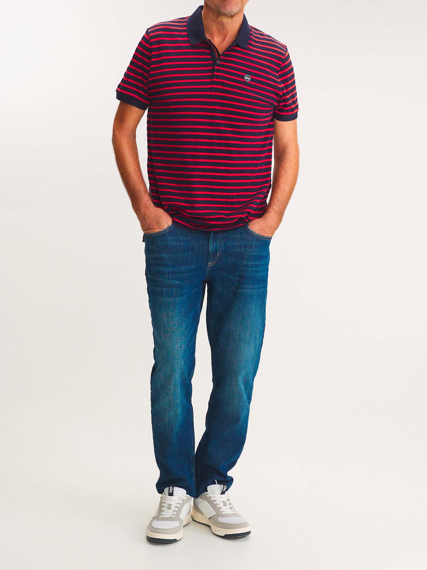 Polo Homme A Rayures Marine et Rouge