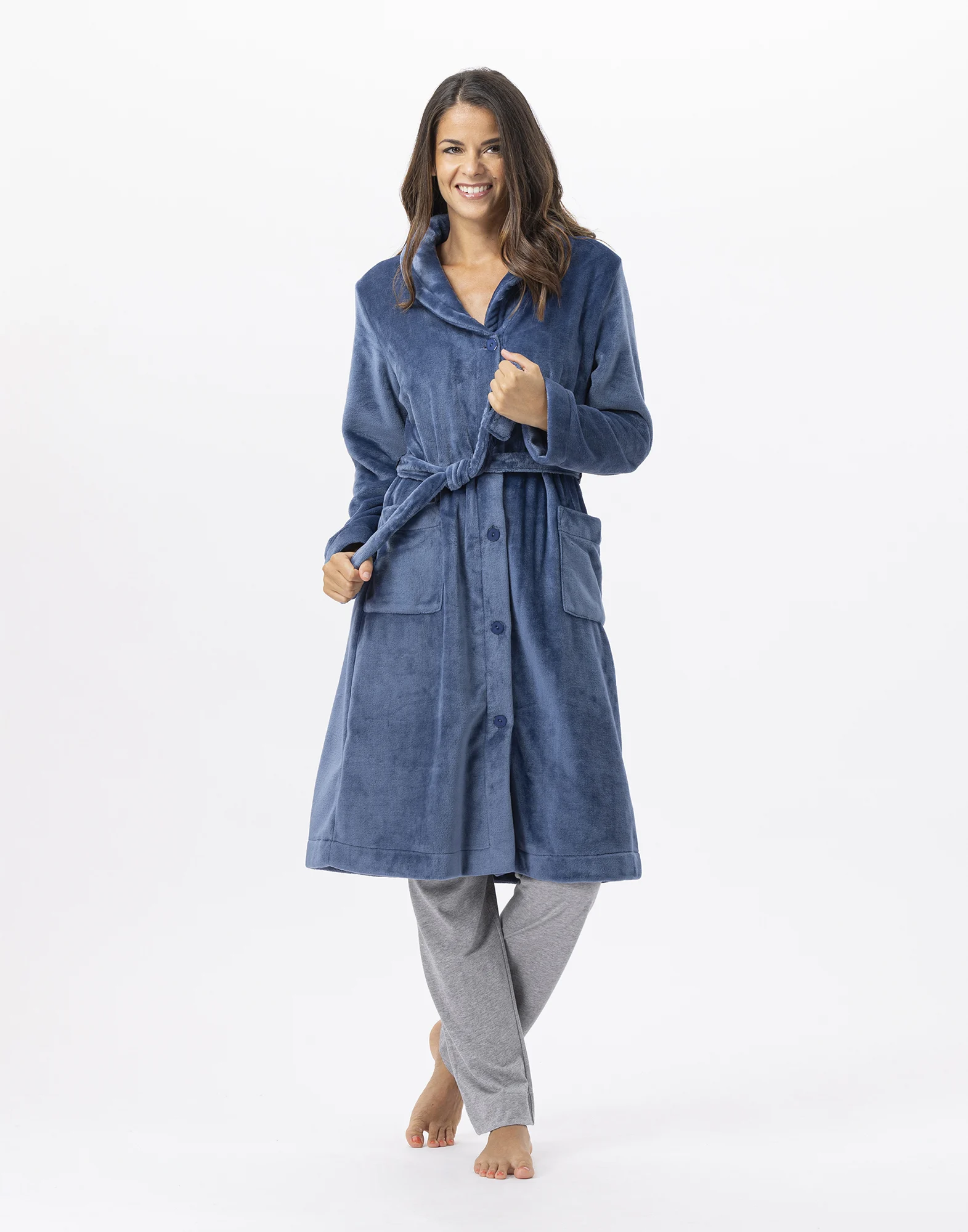 ESSENTIEL H51B - Robe de chambre en peluche flanelle | Bleu