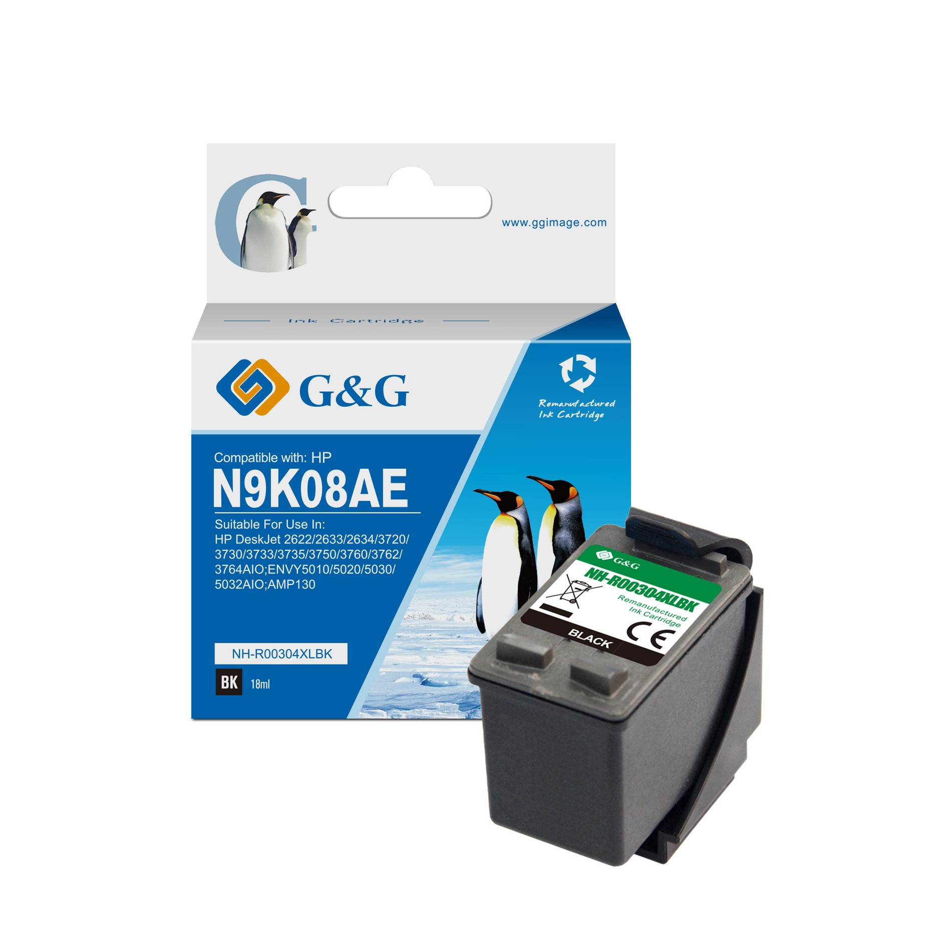 Ersetzt HP N9K08AE / 304XL BK Druckerpatrone Printer Tintenpatrone (300 Seiten / 18ml) - Schwarz