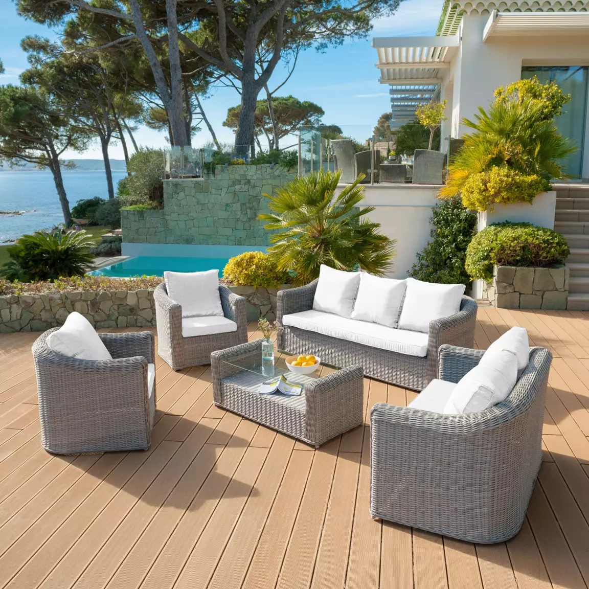 Coussins de remplacement pour salon de jardin Calvi 7 places Blanc