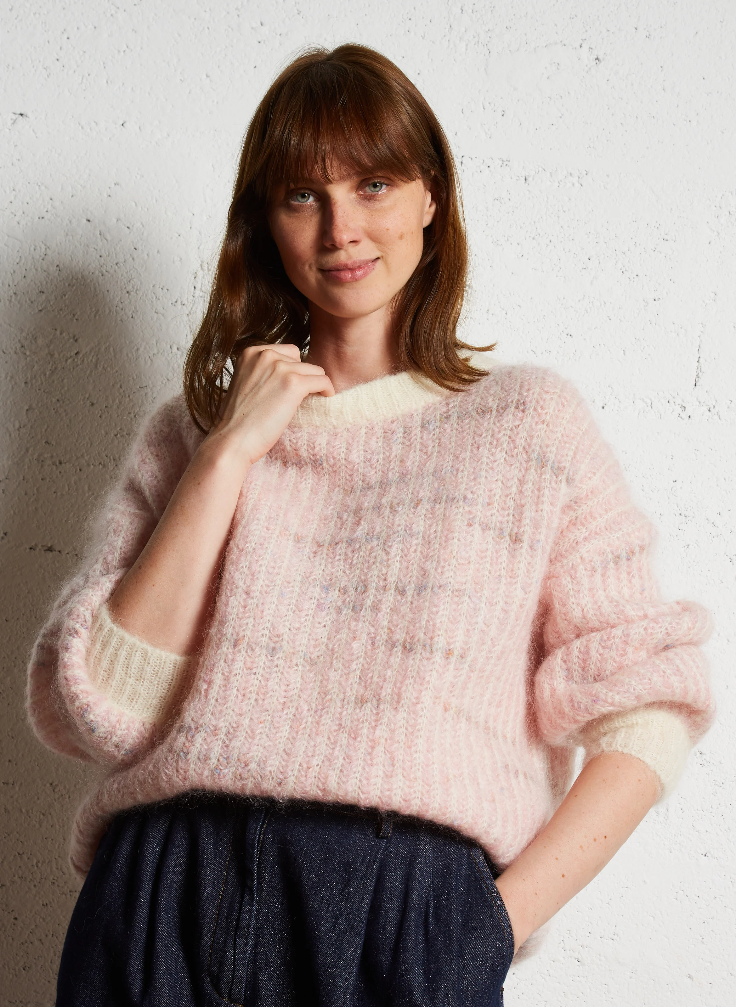 ALBERTINE - Pull col rond oversize en laine | Rose