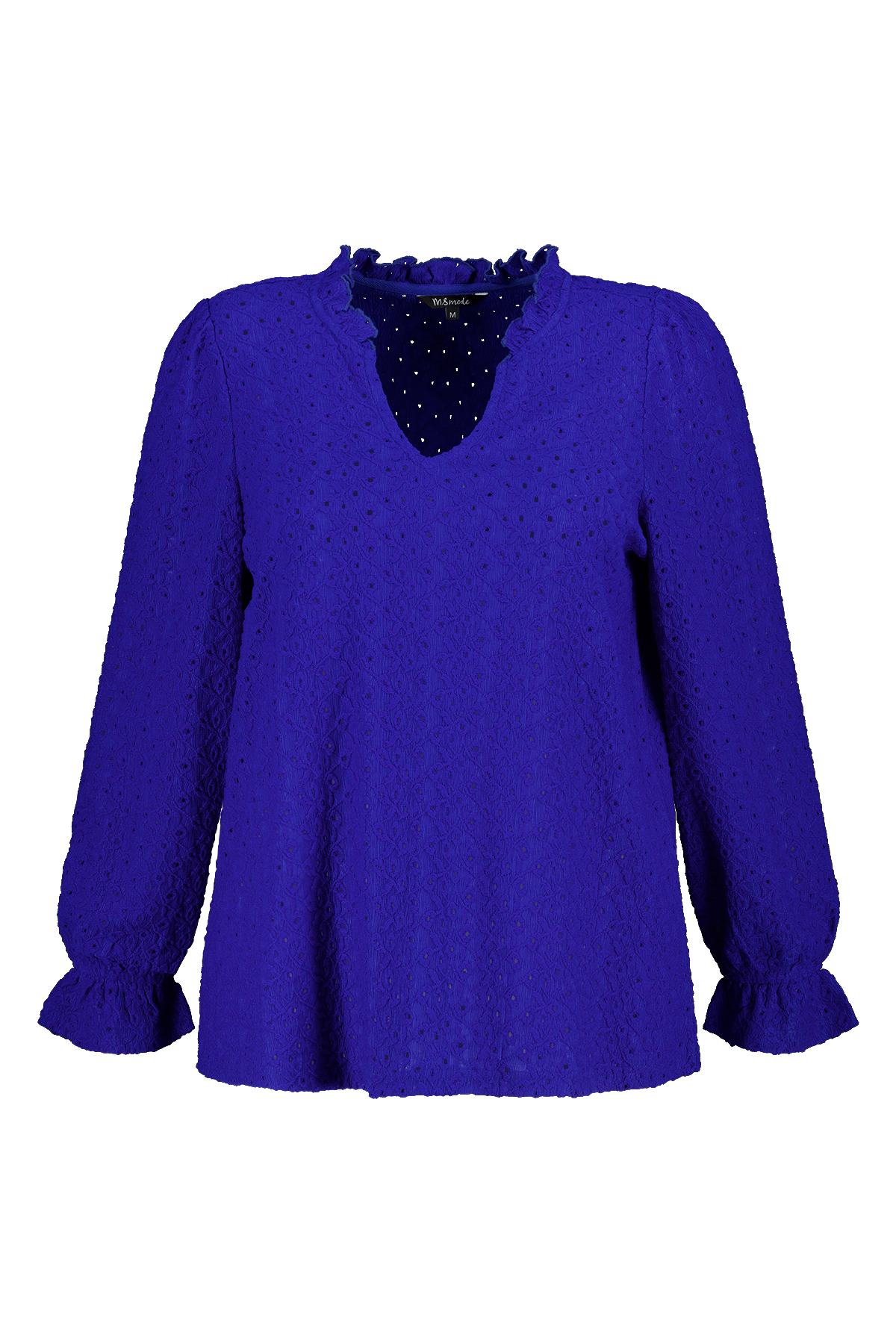 Top met broderie Kobalt blauw